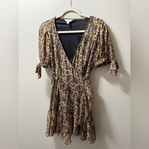 Floral Wrap Dress with Puff Sleeves